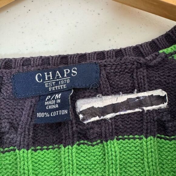 Chaps Ralph Lauren Women’s Striped Cable Knit V-Neck Sweater Size Petite Medium - Picture 4 of 7